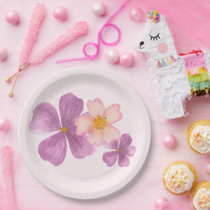 Pastel Watercolor Floral Blossom Party Paper Plate