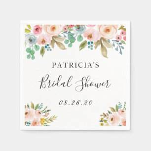 Pastel Watercolor Floral Bridal Shower Napkins