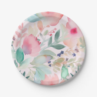 Pastel Watercolor Floral Bridal Shower  Paper Plate
