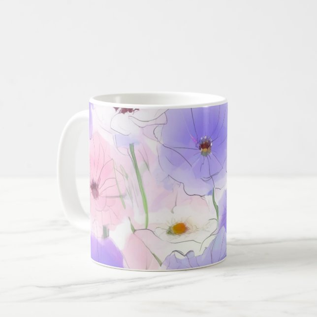 Pastel Watercolor Floral  Coffee Mug (Front Left)
