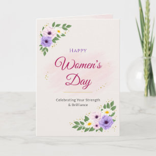 Pastel Watercolor Floral Corners Happy Women's Day Holiday Card