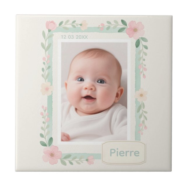 Pastel Watercolor Floral Empty Photo Frame Ceramic Tile (Front)