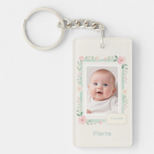 Pastel Watercolor Floral Empty Photo Frame Key Ring