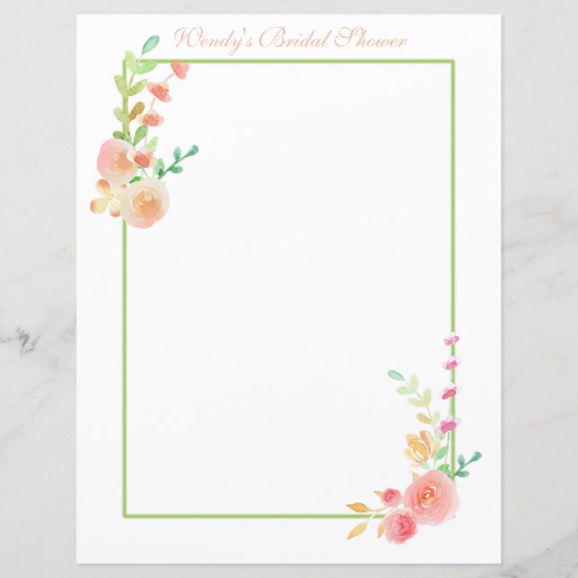 Pastel Watercolor Floral Frame Scrapbook Paper (Front)