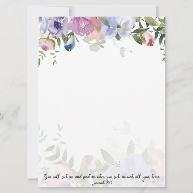Pastel watercolor floral Jeremiah 29:13 scripture Card (Front)