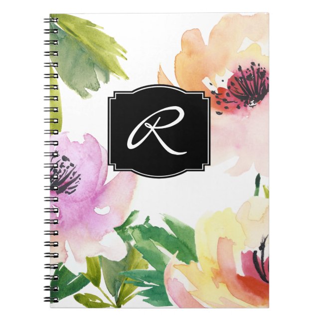 Pastel Watercolor Floral Monogrammed Notebook (Front)