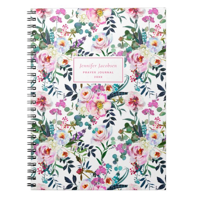 Pastel Watercolor Floral Name DIY Title Prayer Notebook (Front)