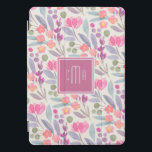 Pastel Watercolor Floral Pattern with Monogram iPad Pro Cover<br><div class="desc">A beautiful pastel floral watercolor pattern in pinks,  raspberries,  blues,  greens and lilacs that colour coordinate with the square frame surrounding your monogram. Personalise by editing the sample monogram in the easy to use text template.</div>