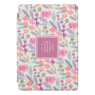Pastel Watercolor Floral Pattern with Monogram iPad Pro Cover