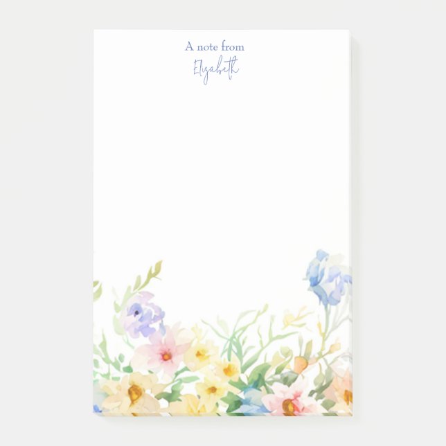 Pastel watercolor floral personalised post-it notes (Front)