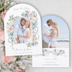 Pastel Watercolor Floral & Ribbon Arch Save The Date