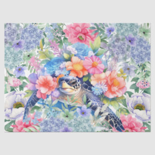 Pastel Watercolor Floral Sea Turtles Decoupage  Tissue Paper