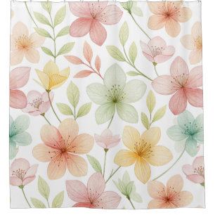 "Pastel Watercolor Floral Shower Curtain – Soft Sp