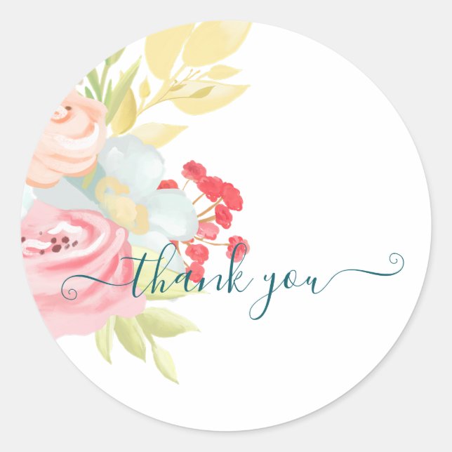 Pastel Watercolor floral thank you  Classic Round Sticker (Front)