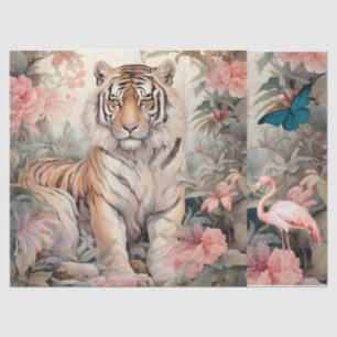 Pastel Watercolor Floral Tiger Decoupage  Tissue Paper