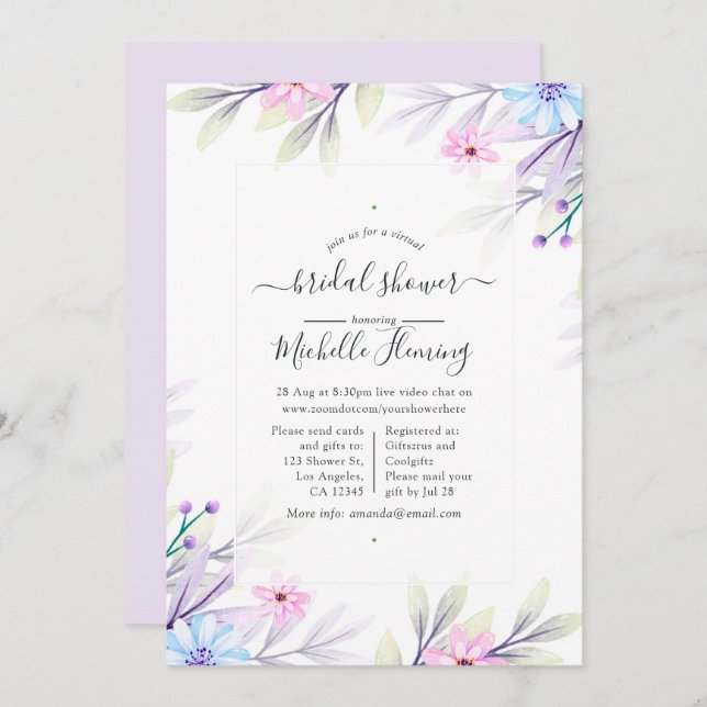 Pastel Watercolor Floral Virtual Shower Invitation (Front/Back)