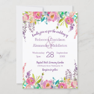 Pastel Watercolor Floral Wedding Invitation