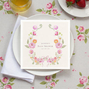 pastel watercolor Floral Wreath Baby Shower Napkin