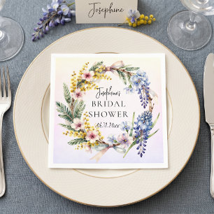 Pastel Watercolor Floral Wreath Bridal Shower Napkin