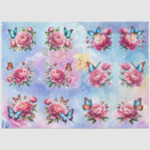 Pastel Watercolor Florals & Butterflies Decoupage Tissue Paper