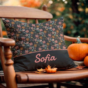 Pastel watercolor flower boho black Throw Pillow