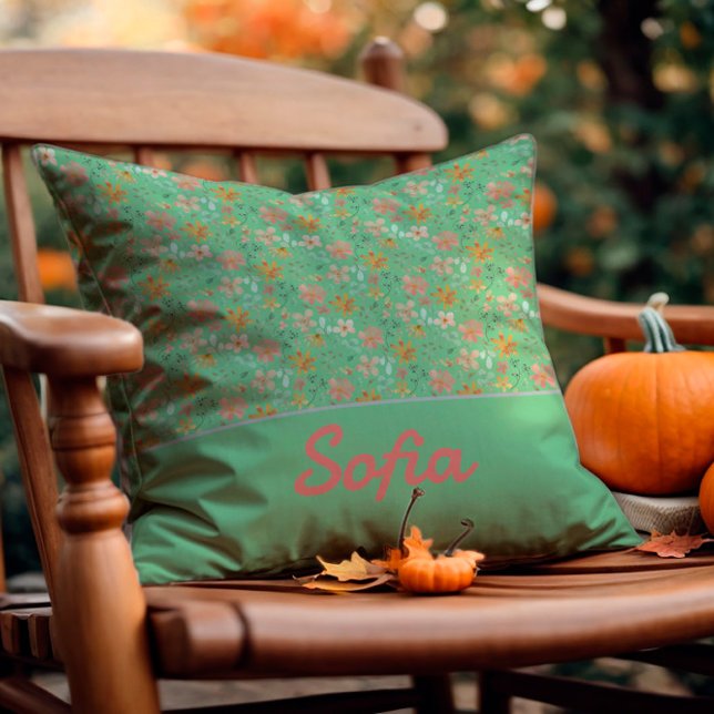 Pastel watercolor flower boho green Throw Pillow (Creator Uploaded)