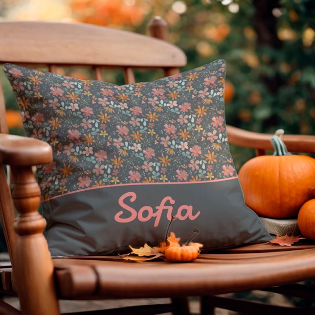 Pastel watercolor flower boho grey Throw Pillow (Creator Uploaded)