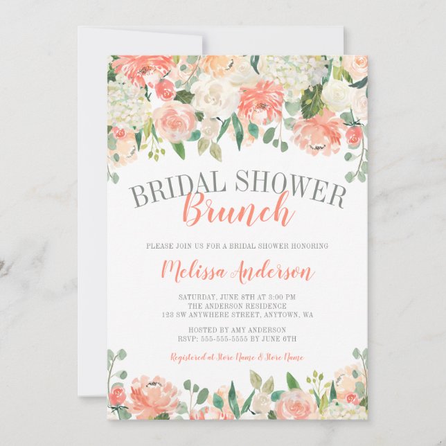 Pastel Watercolor Flower Brunch Bridal Shower Invitation (Front)