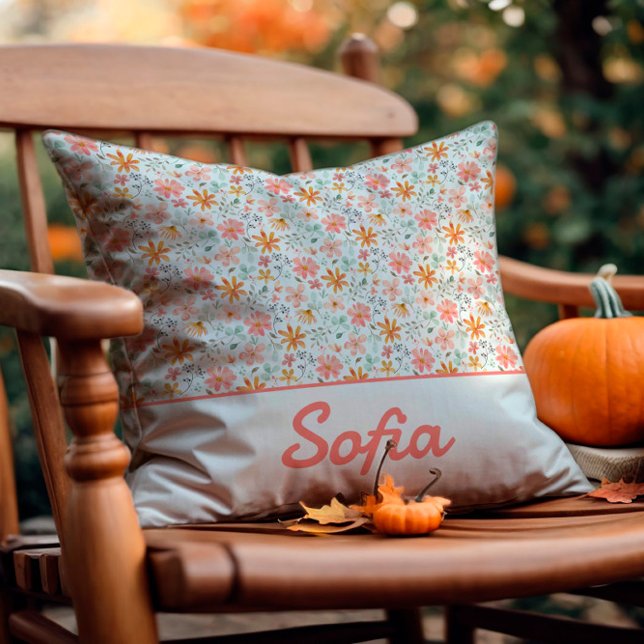 Pastel watercolor flower rustic boho Throw Pillow (Creator Uploaded)