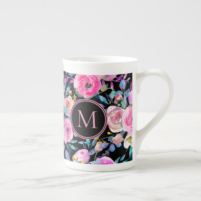 Pastel Watercolor Flowers Bone China Mug (Right)