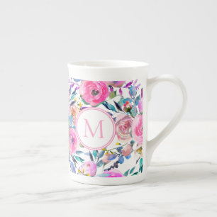 Pastel Watercolor Flowers Bone China Mug