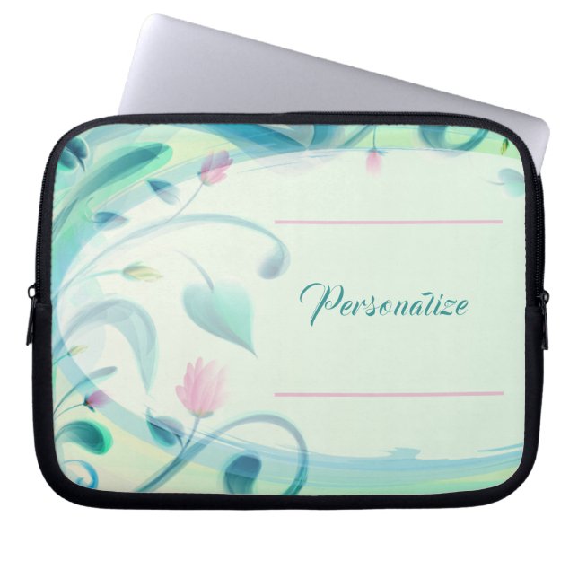 Pastel Watercolor Flowers Personalise Laptop Sleeve (Front)