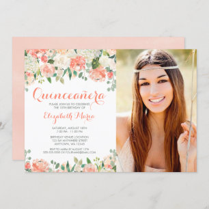 Pastel Watercolor Flowers Quinceañera Photo Invitation
