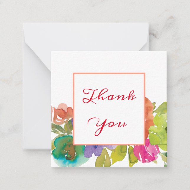 Pastel Watercolor Flowers Script Thank You  Card (Front)