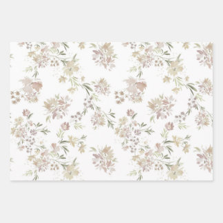 Pastel Watercolor flowers Wrapping Paper of 3