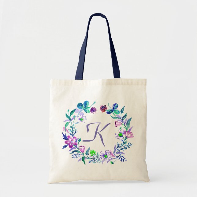 Pastel Watercolor Flowers Wreath Tote Bag (Front)