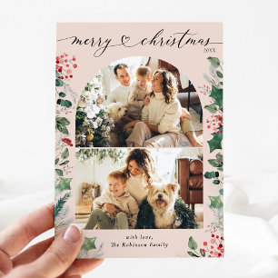 Pastel Watercolor Foliage 2 Photo Holiday Card 