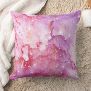 Pastel Watercolor & Galaxy Nebula Abstract Pattern Cushion