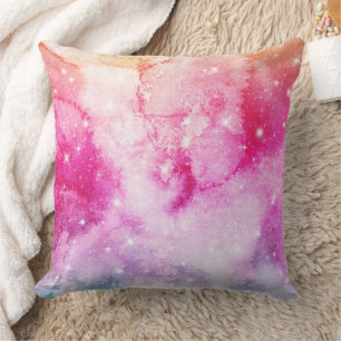 Pastel Watercolor & Galaxy Nebula Abstract Pattern Cushion