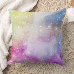 Pastel Watercolor & Galaxy Nebula Abstract Pattern Cushion