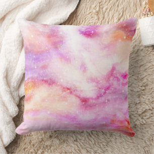 Pastel Watercolor & Galaxy Nebula Abstract Pattern Cushion