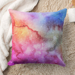 Pastel Watercolor & Galaxy Nebula Abstract Pattern Cushion