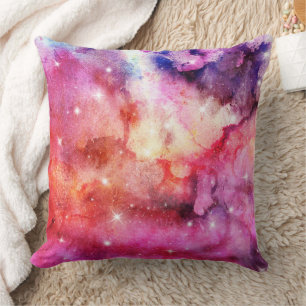 Pastel Watercolor & Galaxy Nebula Abstract Pattern Cushion