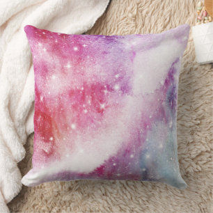 Pastel Watercolor & Galaxy Nebula Abstract Pattern Cushion