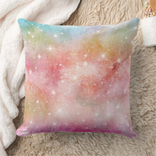 Pastel Watercolor & Galaxy Nebula Abstract Pattern Cushion
