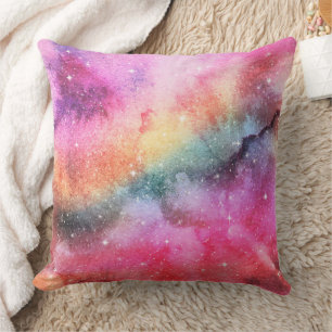 Pastel Watercolor & Galaxy Nebula Abstract Pattern Cushion