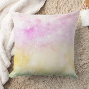 Pastel Watercolor & Galaxy Nebula Abstract Pattern Cushion