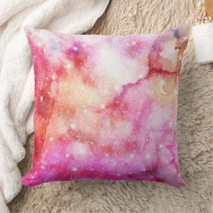 Pastel Watercolor & Galaxy Nebula Abstract Pattern Cushion