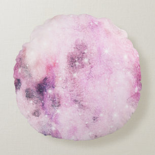 Pastel Watercolor & Galaxy Nebula Abstract Pattern Round Cushion