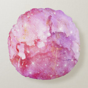 Pastel Watercolor & Galaxy Nebula Abstract Pattern Round Cushion